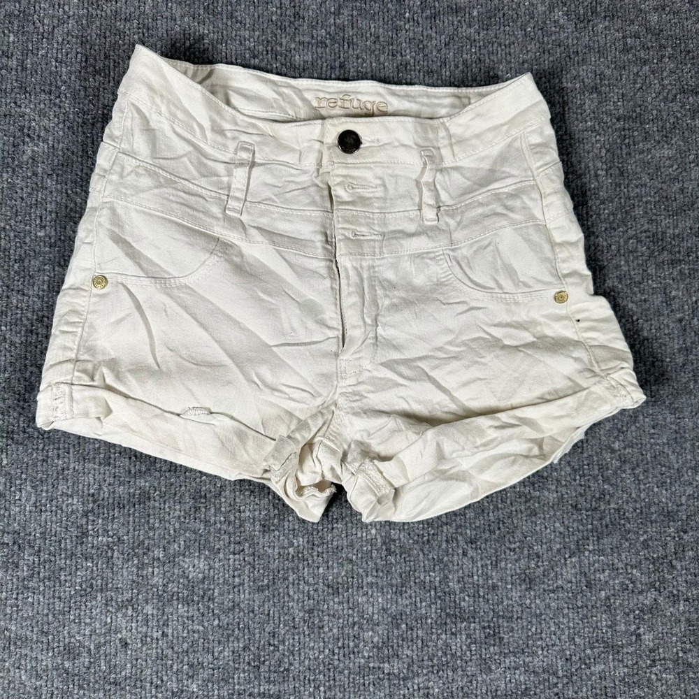Refuge Shorts Womens Size 2 Off White High Waisted Denim Rolled Cuff Casual